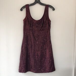 Betsy & Adam Sequin Deep Purple Fit and Flare Thick Straps 9 / 10 dress gown